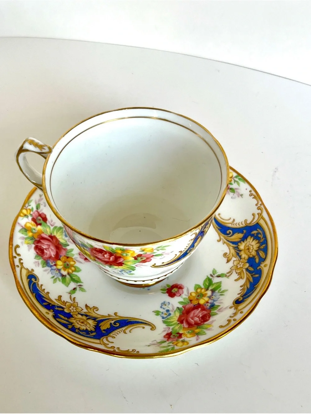 Royal Stafford 'Gloria' Floral Bone China Vintage 1950s Demitasse Cup Gold Trim